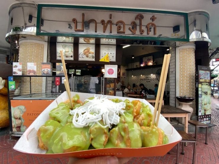 Potanggo, Thailand dish, deep fried dough served at Potanggo Cafe Since 1968, Bangkok, Thailand.